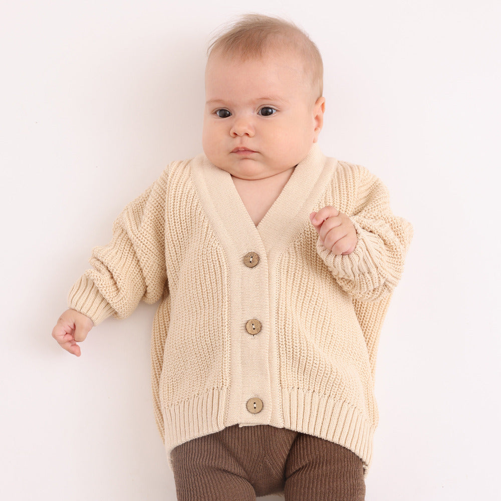 Knitted children's cardigan cotton | Natural - YoungYarn